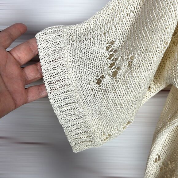 MOODS of NORWAY Cream Knit Top Seeater Boat Neck Batwing Sleeves Linen Blend M - Picture 7 of 12